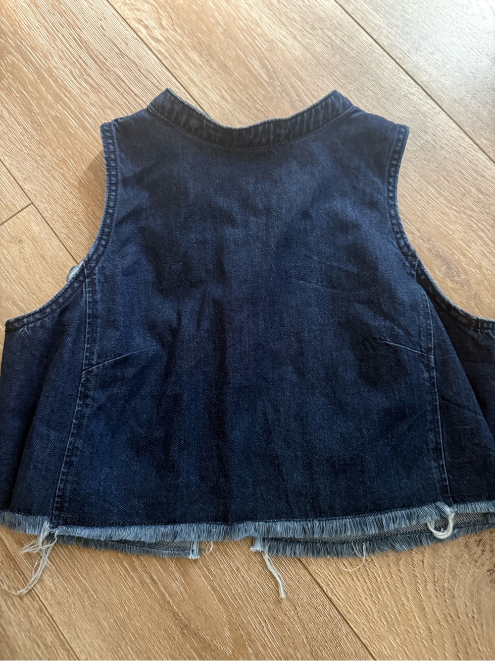 Pilcro Dark Indigo Denim Crop Vest with Frayed Hem